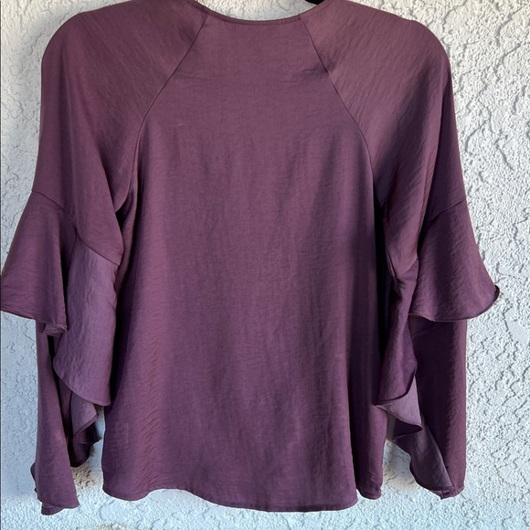 Express Women's Plum Ruffle Sleeve Blouse - Picture 12 of 16